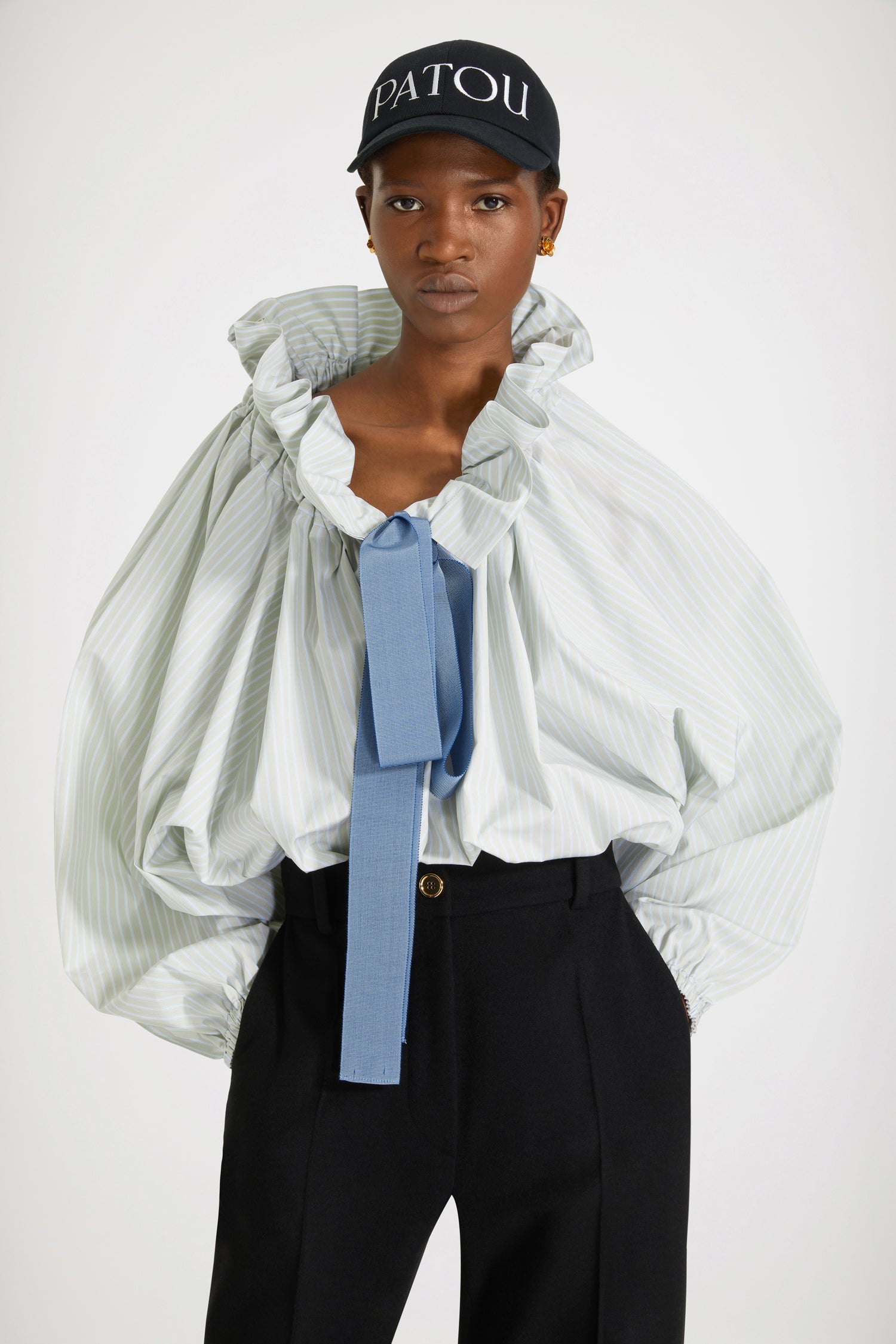 Patou TO017 top coton bio vert argenté manches bouffantes