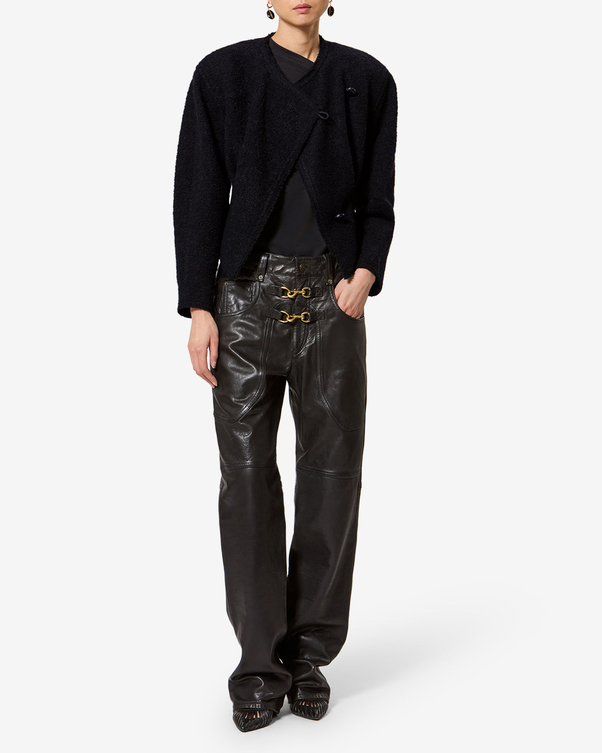 Isabel Marant Suna VE0710FA veste laine noire frangée