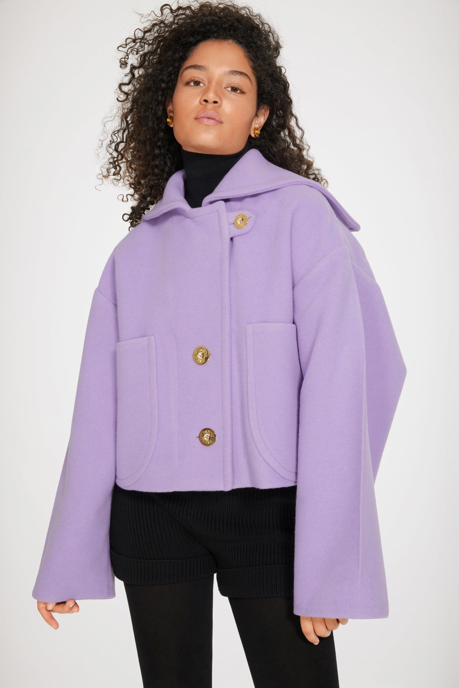 Patou manteau cropped CO014 laine double-face violet