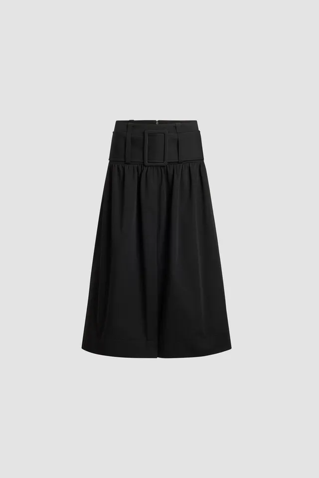 Patou SK096 jupe midi noire ceinture coton
