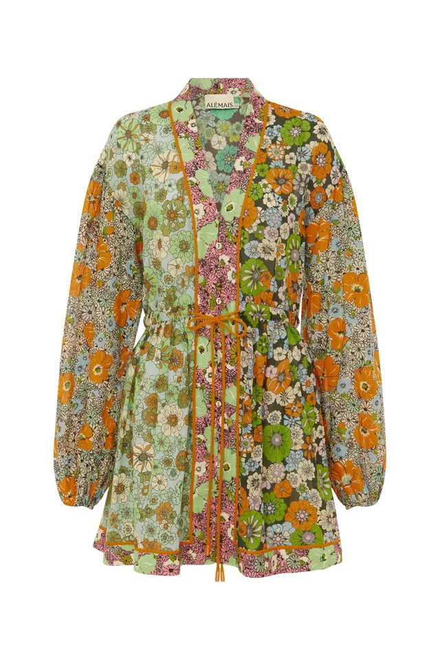 Alemais Orange Blossom Spliced robe mini ramie coton