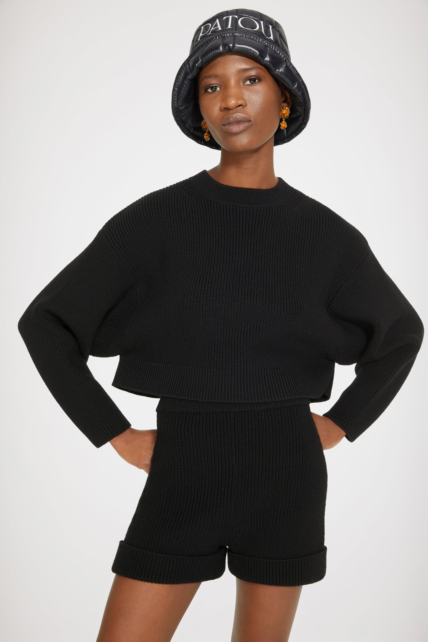 Patou KN093 short Black maille mérinos taille haute