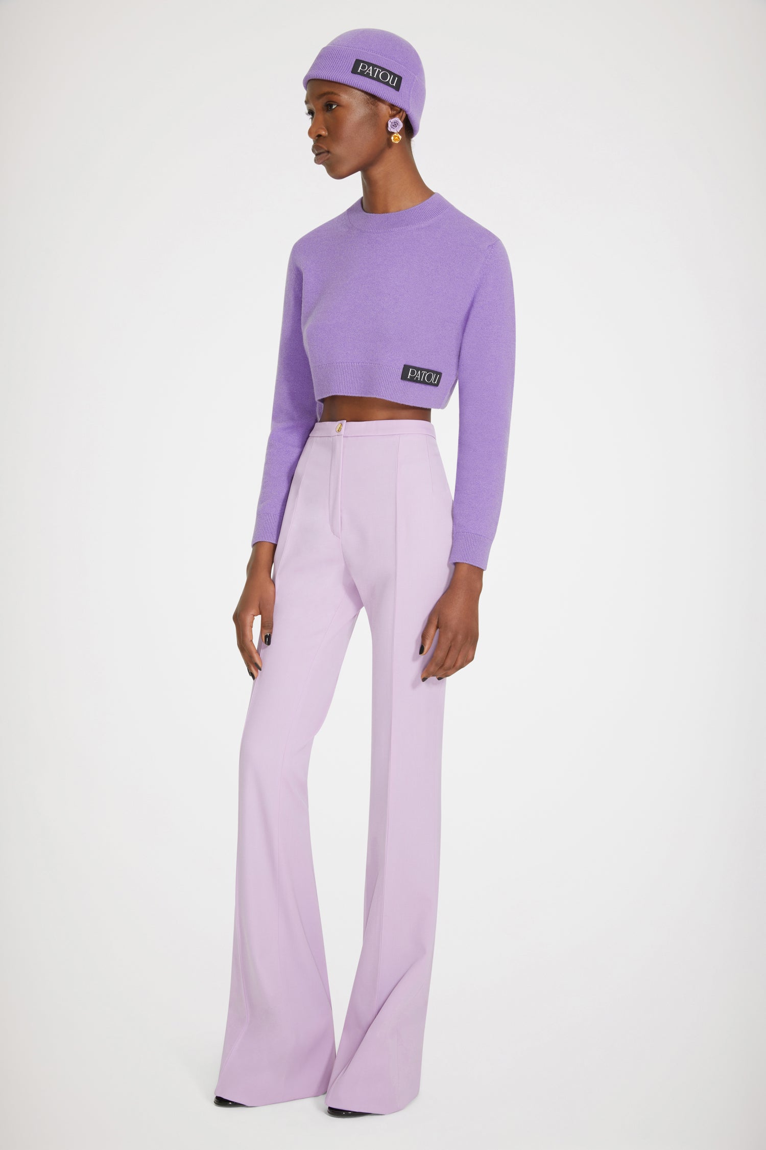 Patou KN099 pull cropped violet laine cachemire M col rond