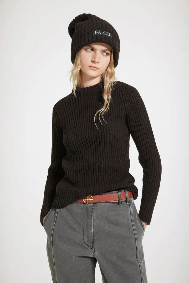 Patou Knitwear pull col 3D KN140 chocolat laine cachemire