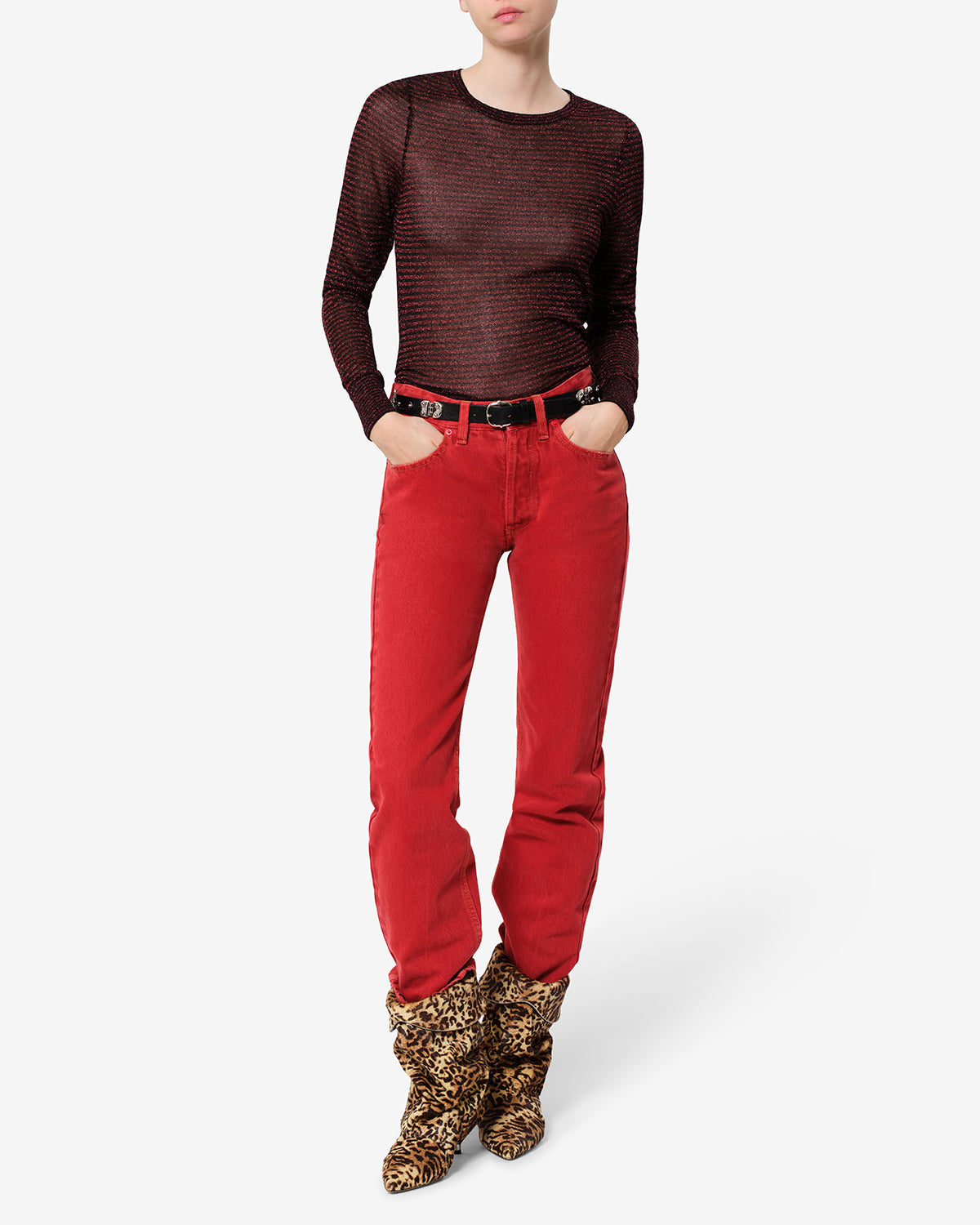 Isabel Marant Cenaya pull noir-rouge lurex rayé