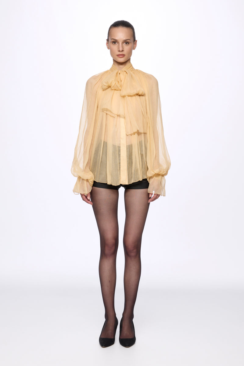 ATU Body Couture Yellow Gold Silk Chiffon Shirt chemise