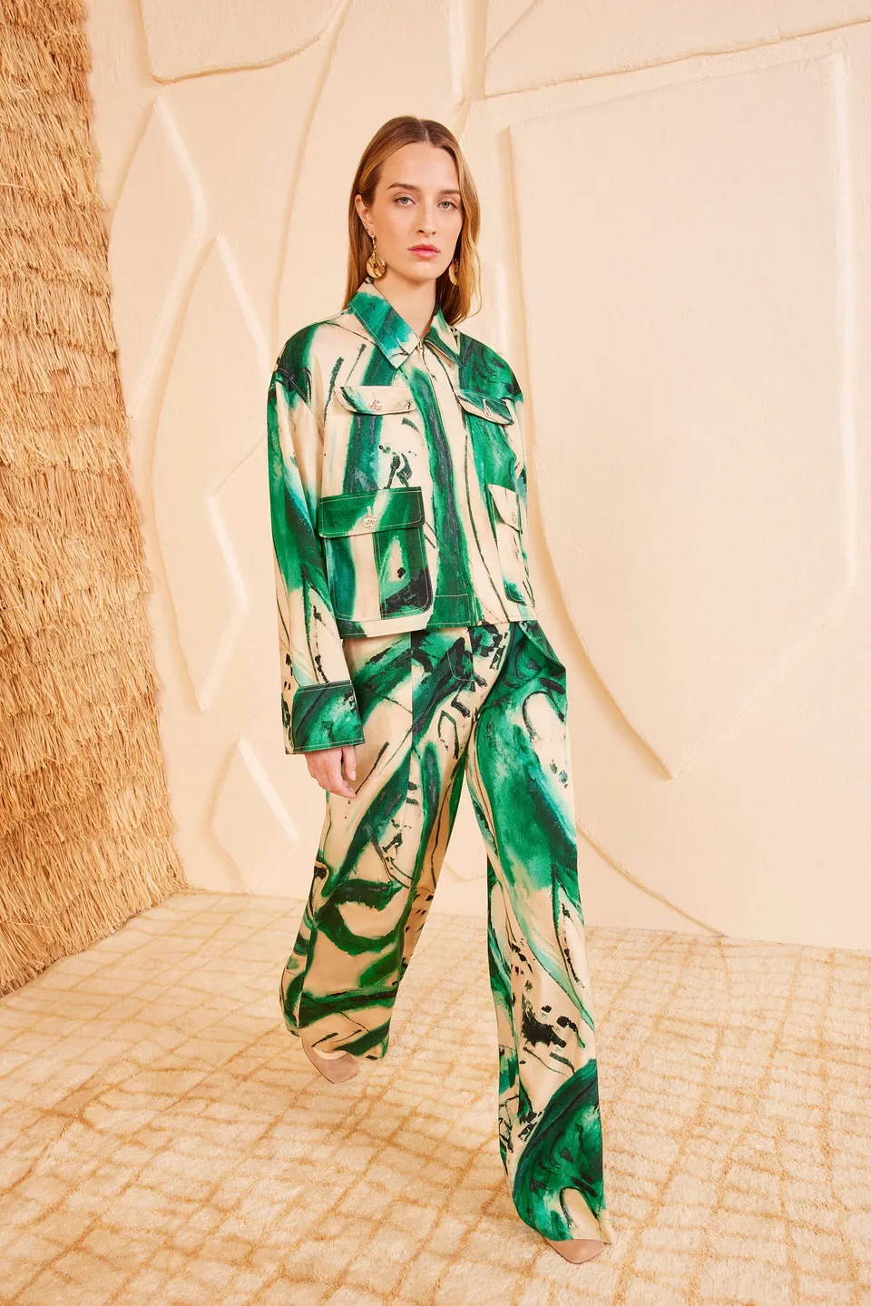 Ulla Johnson Painter veste Portrait Green coton poches