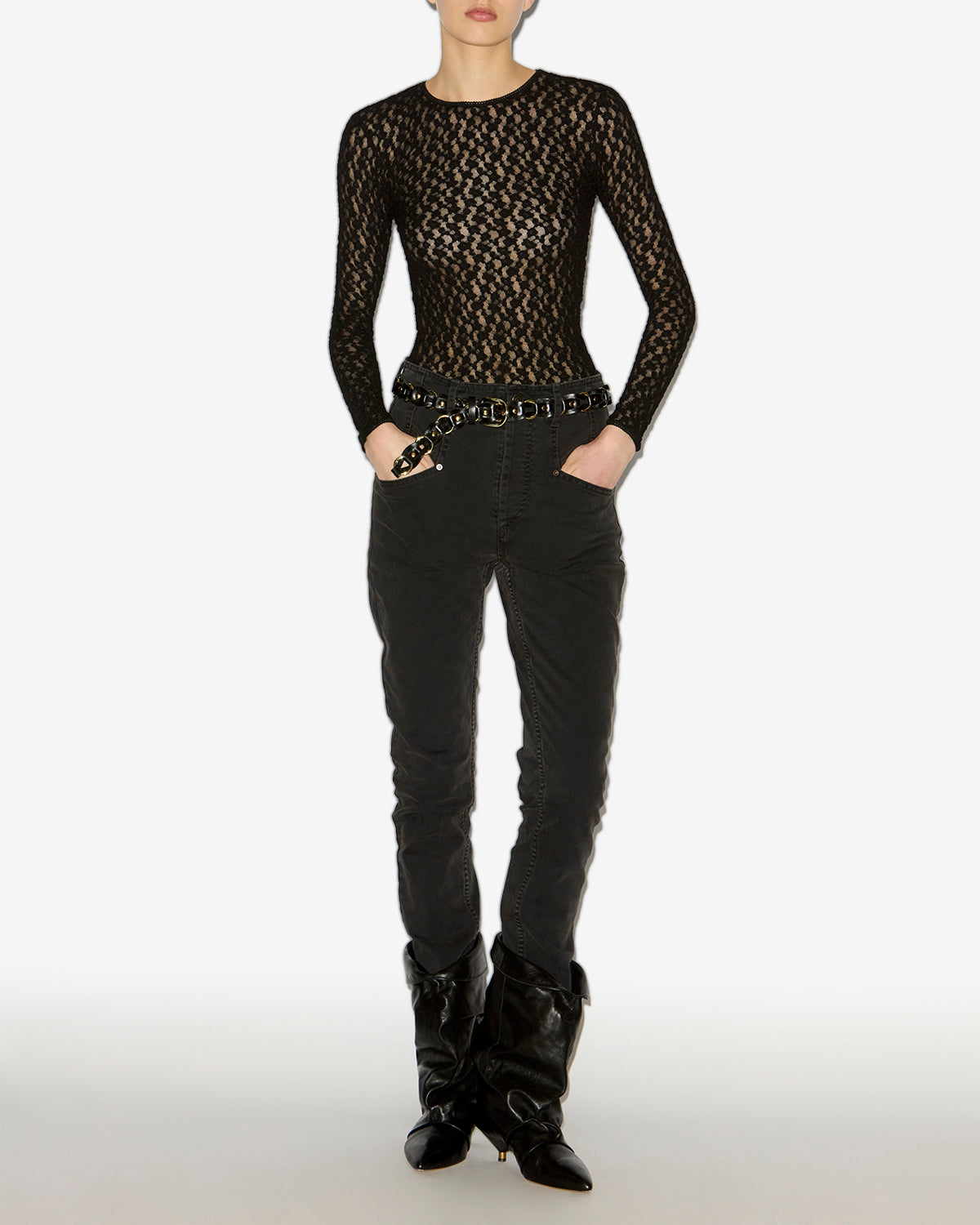 Isabel Marant Bali CE266CFA ceinture cuir noir et doré 3 cm