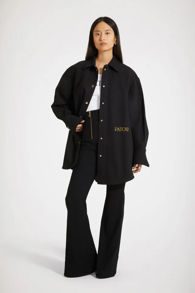 Patou OU021 surchemise denim noir coton oversize brodée