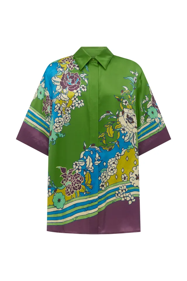Alemäis Nanci chemise soie satinée col pointu ample