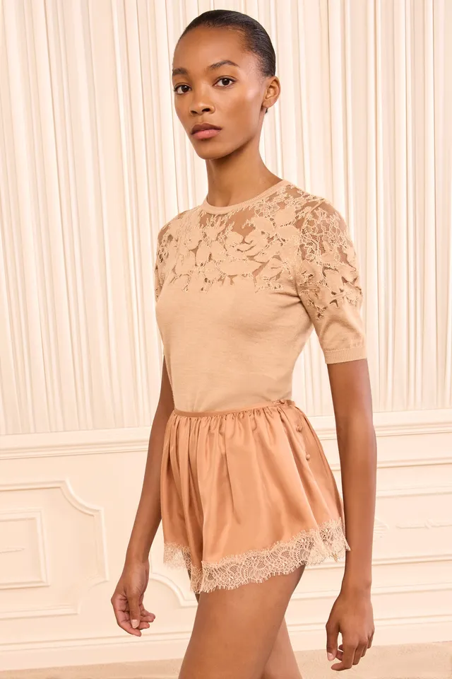 Ulla Johnson Georgina short soie macaroon dentelle