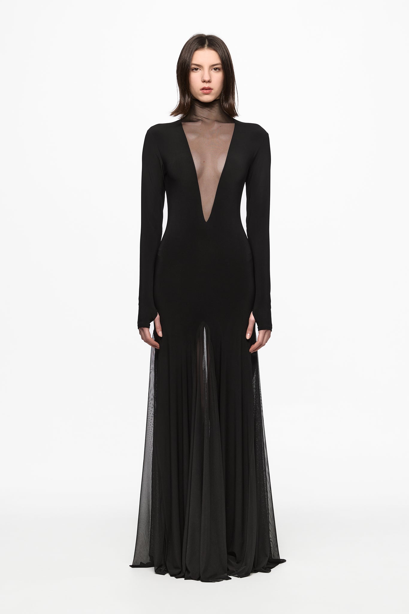 ATU Body Couture robe maxi noire tulle manches longues