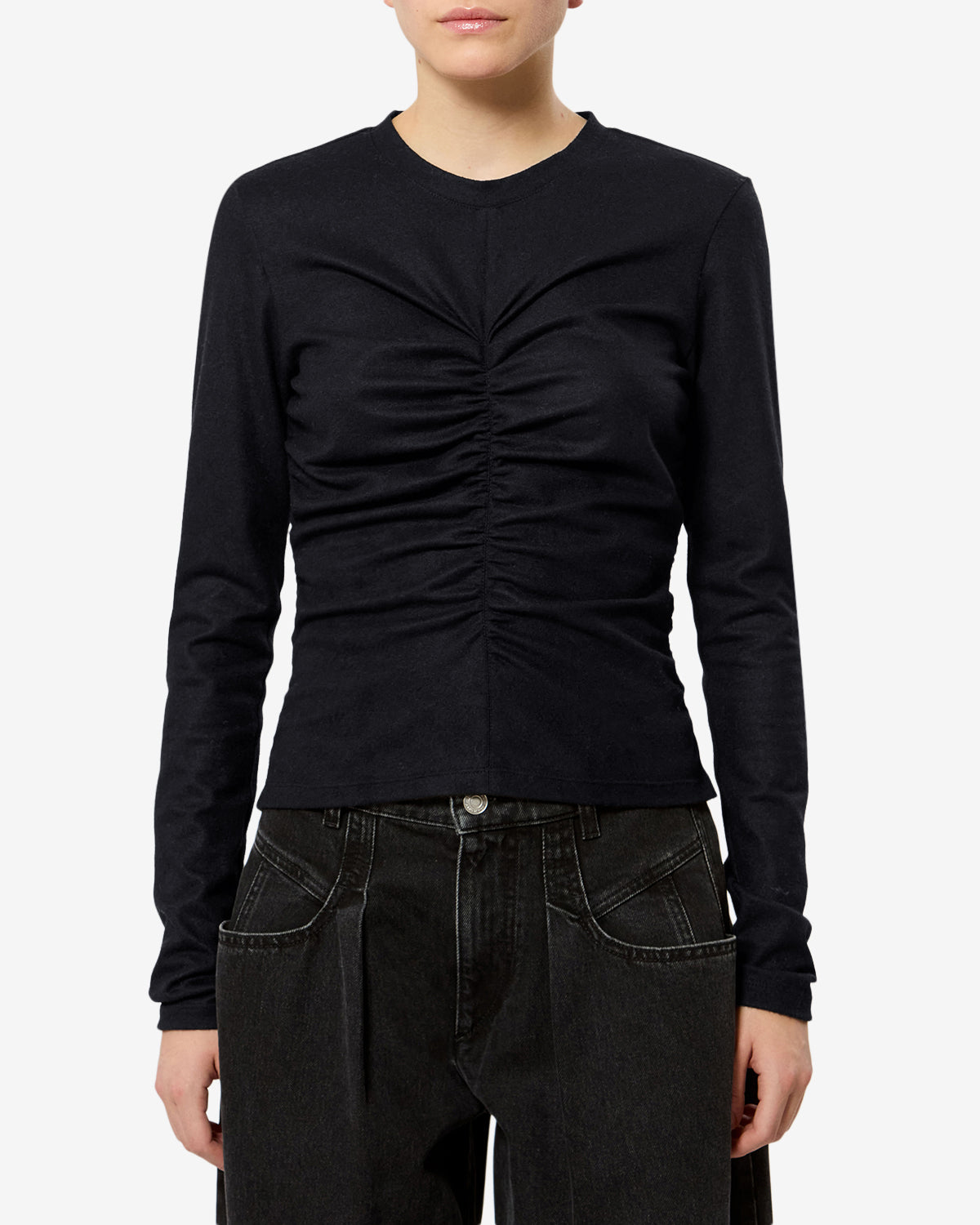 Isabel Marant Delesa top noir jersey froncé ajusté