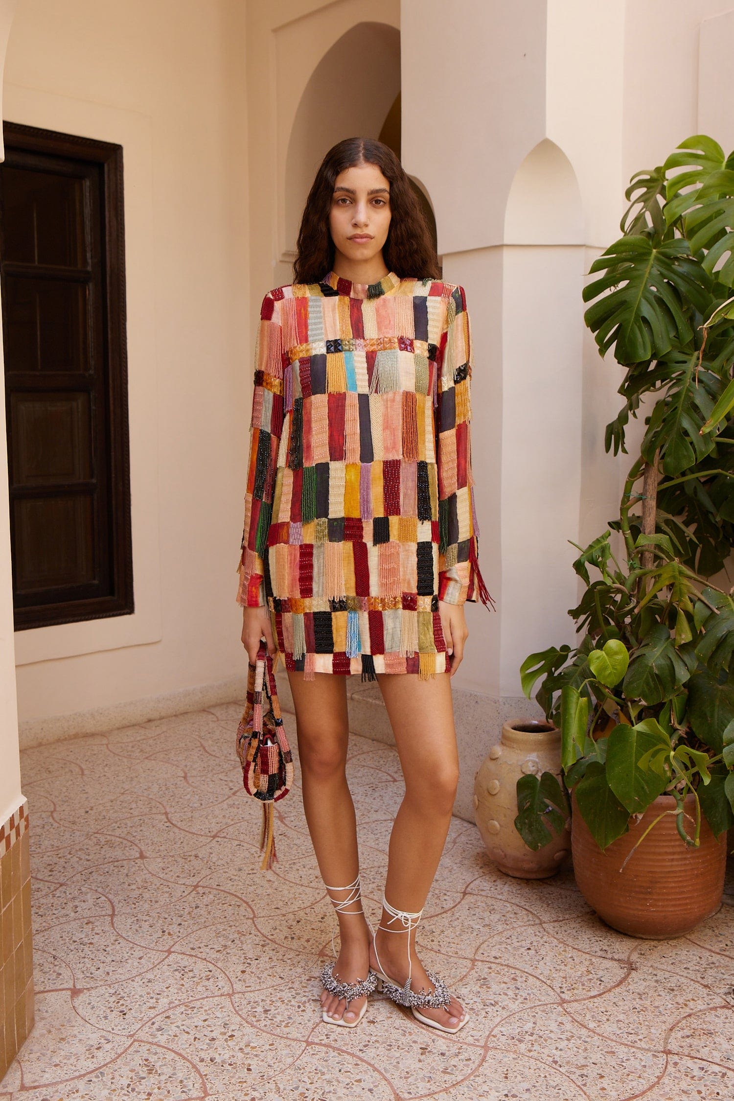Alemais Marjorelle robe mini perlée lin soie doublée