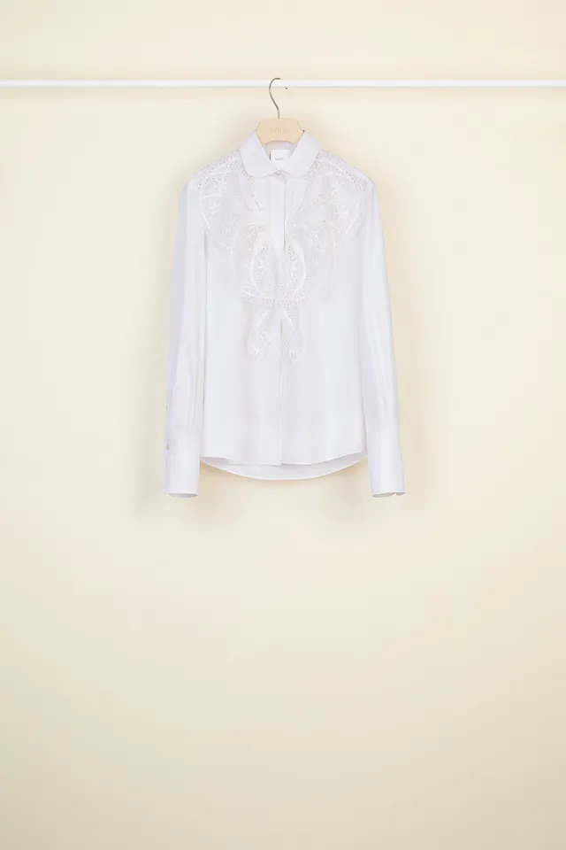 Patou H20BL0080017001W chemise blanche plastron dentelle guipure
