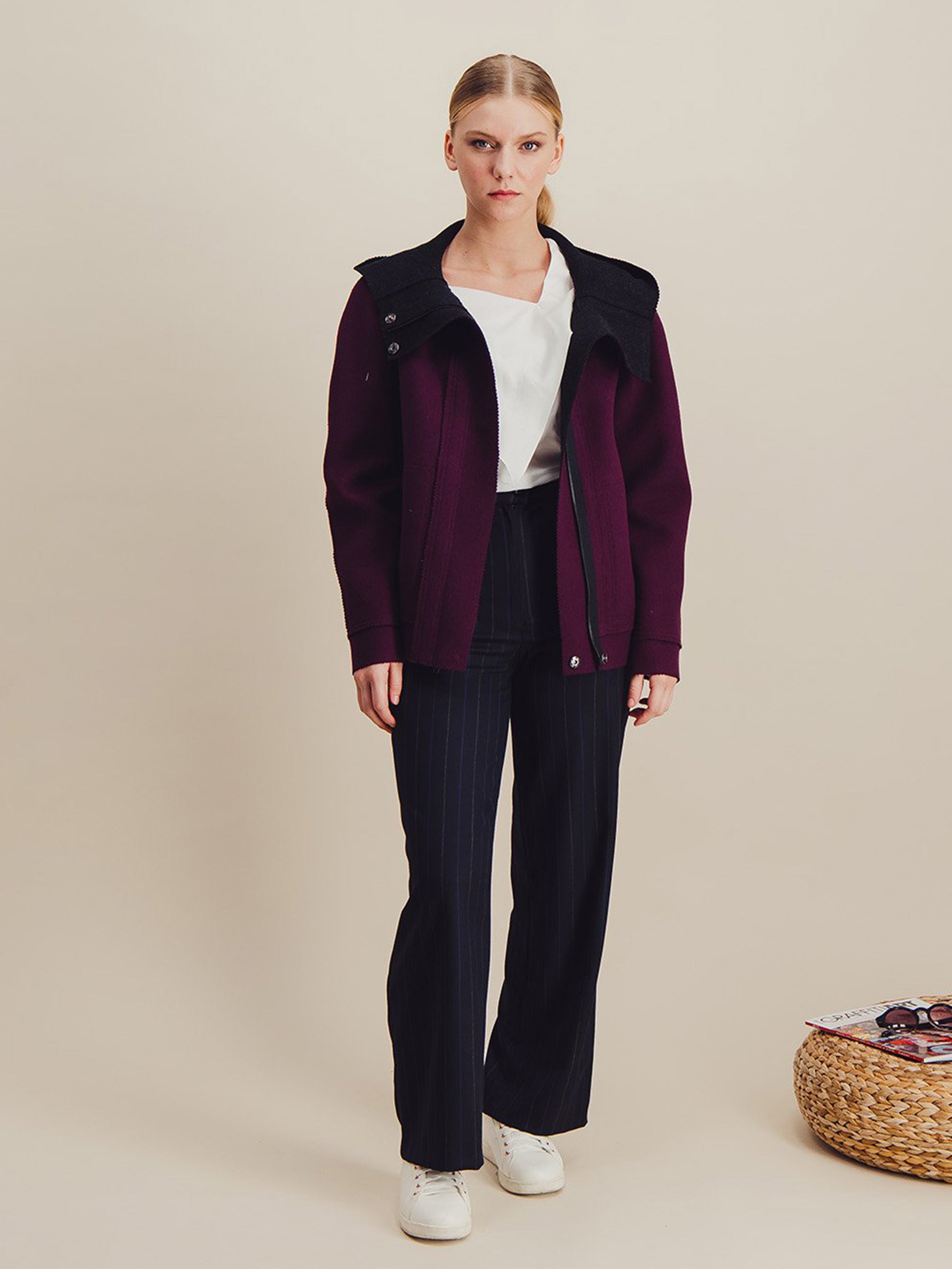 Anahide Saint André Domaru blouson laine réversible prune gris