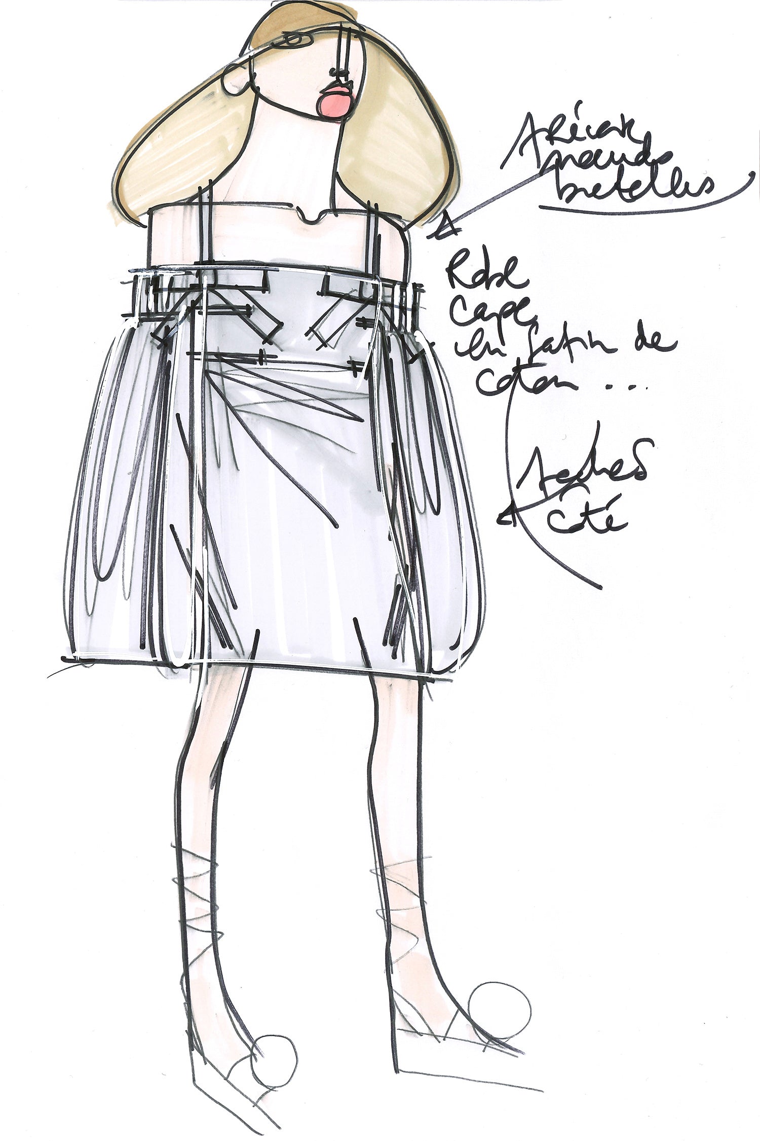 Patou E20DR039 robe cape satin coton gris clair