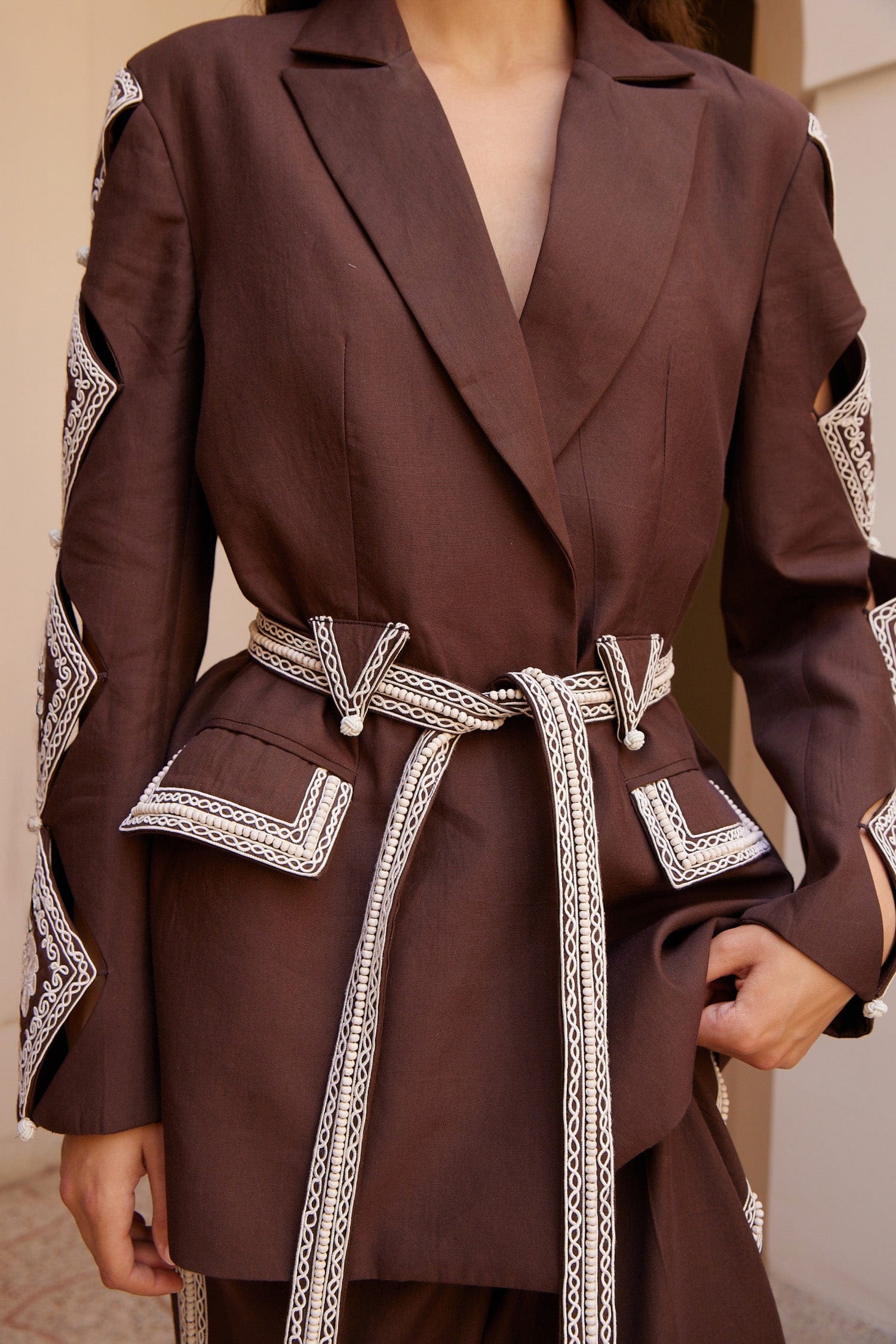 Alemais Leandra Corded Blazer lin soie taille 10 brodé