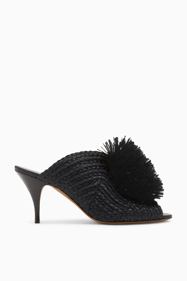 Ulla Johnson mule raphia noir franges talon 75