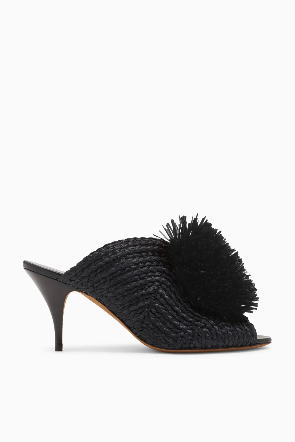 Ulla Johnson mule raphia noir franges talon 75