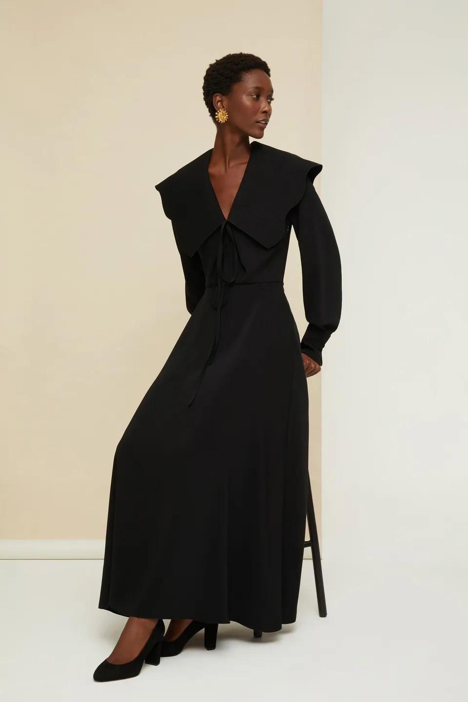Patou H21DR0620012999B robe maxi cady noir col