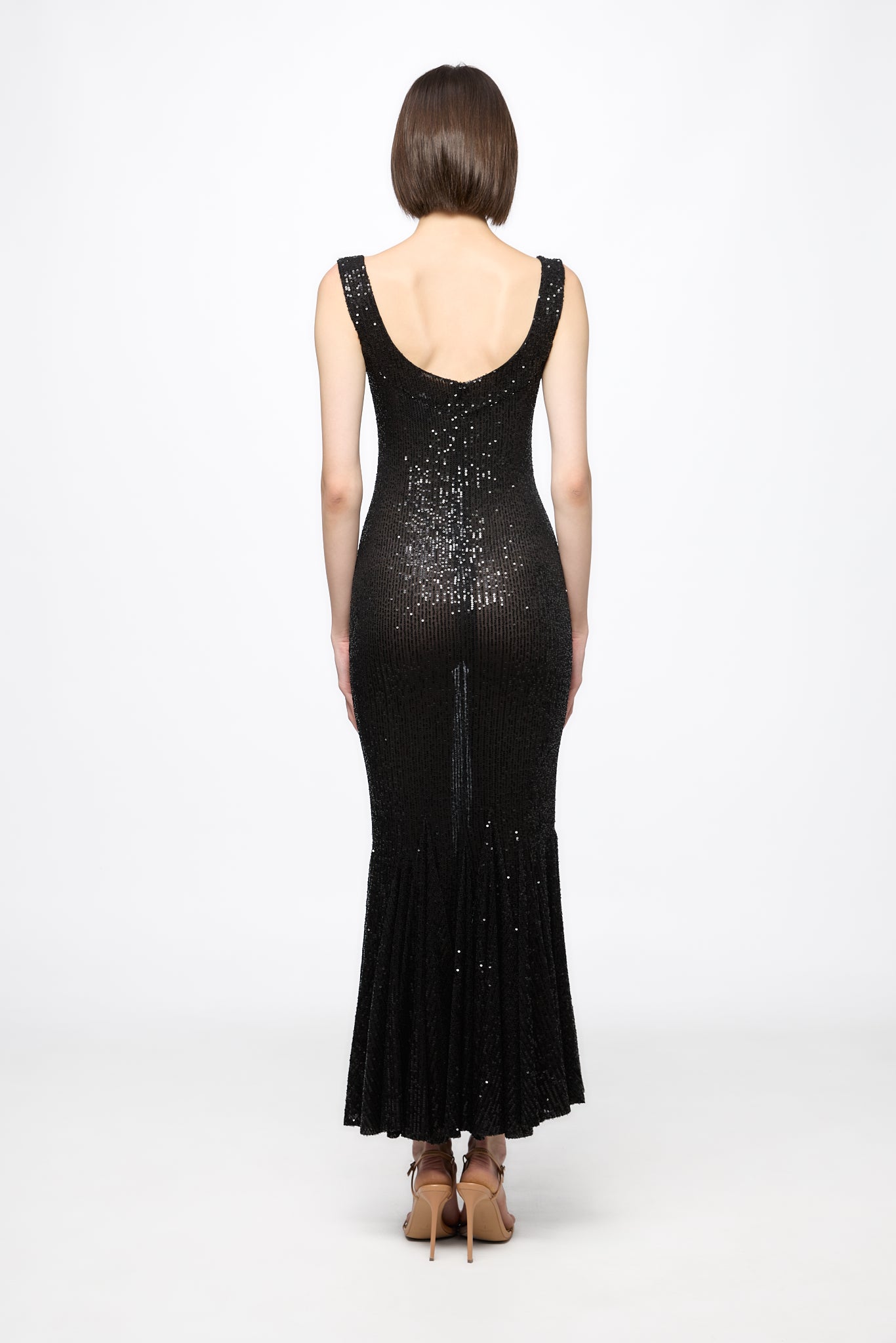 ATU Body Couture Sequins and Feathers robe midi corset sequins noire