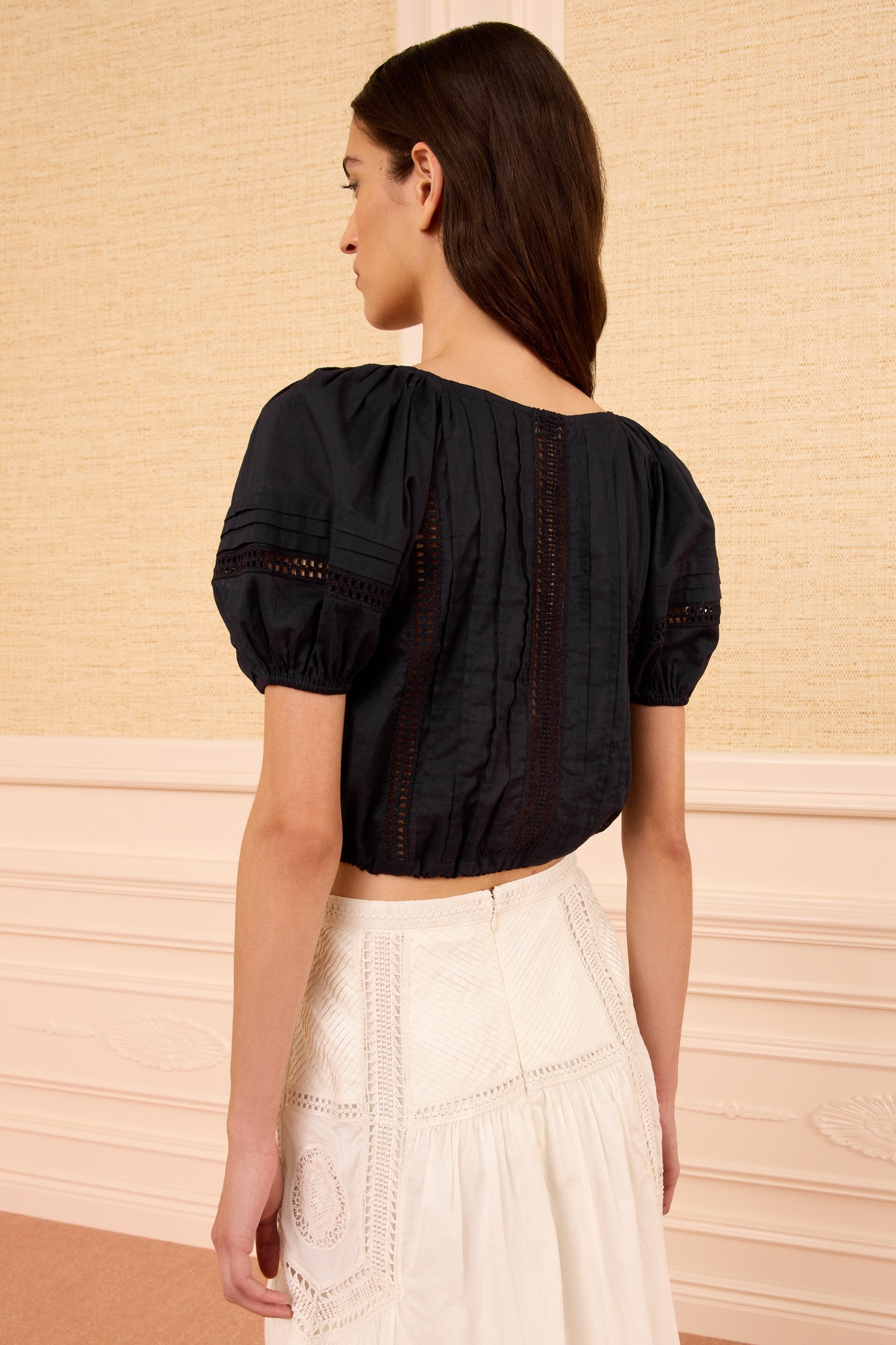 Ulla Johnson Clara top coton noir dentelle