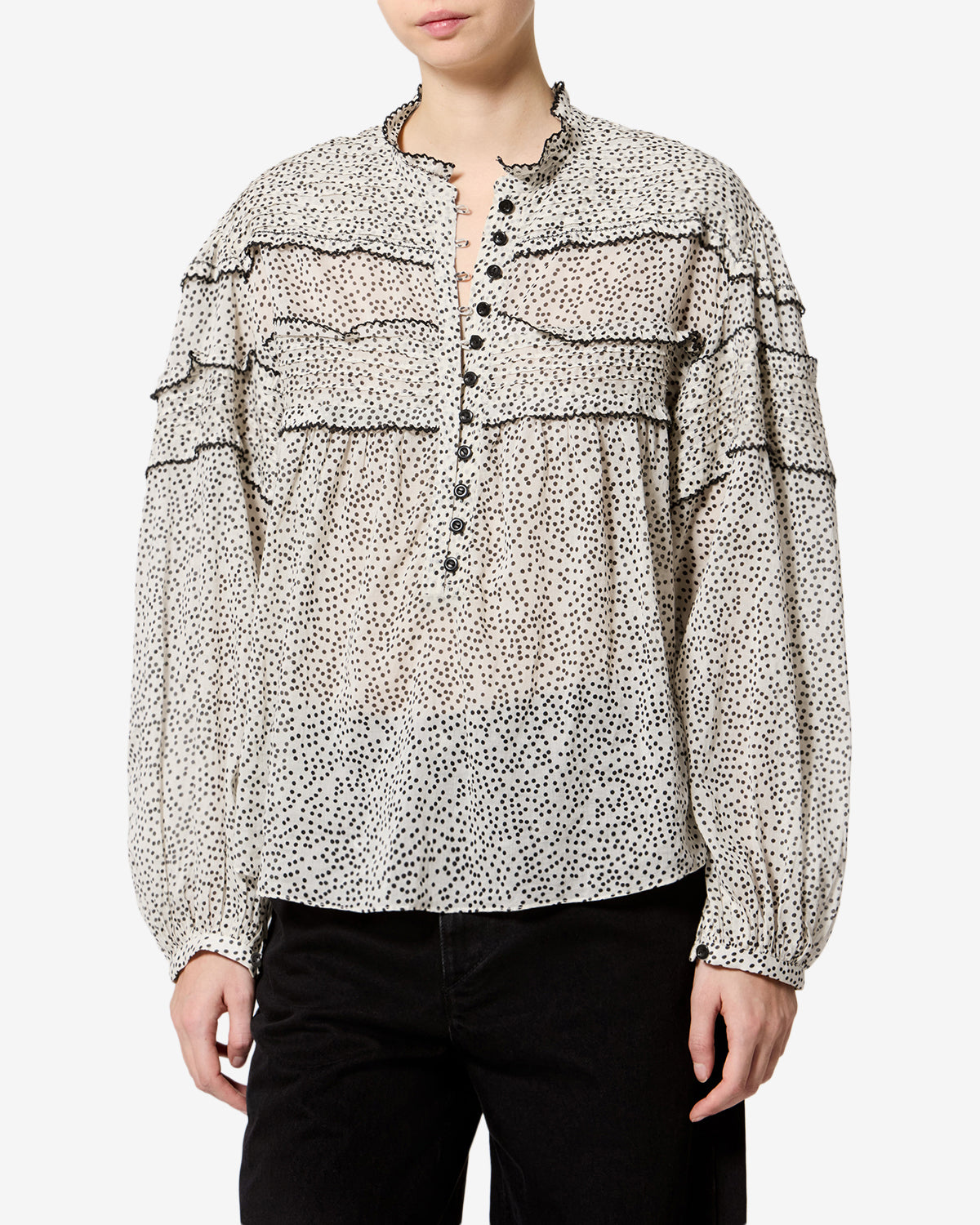 Isabel Marant Doane HT0914FA blouse écru et noir pois