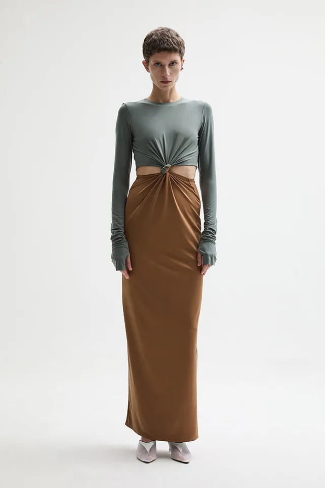 ATU Body Couture Split robe midi jersey camel gris
