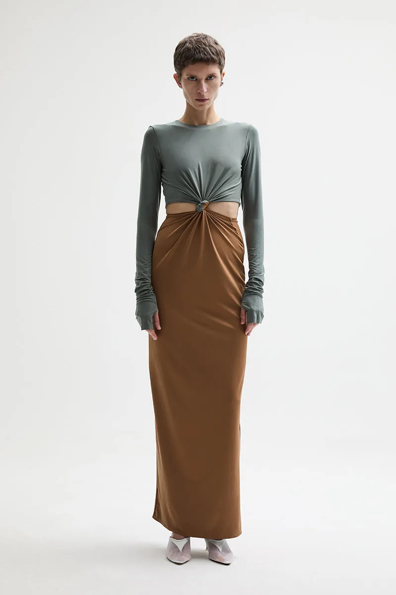 ATU Body Couture Split robe midi jersey camel gris