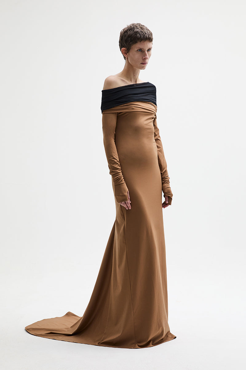 ATU Body Couture Crown Robe Longue Camel Taille S