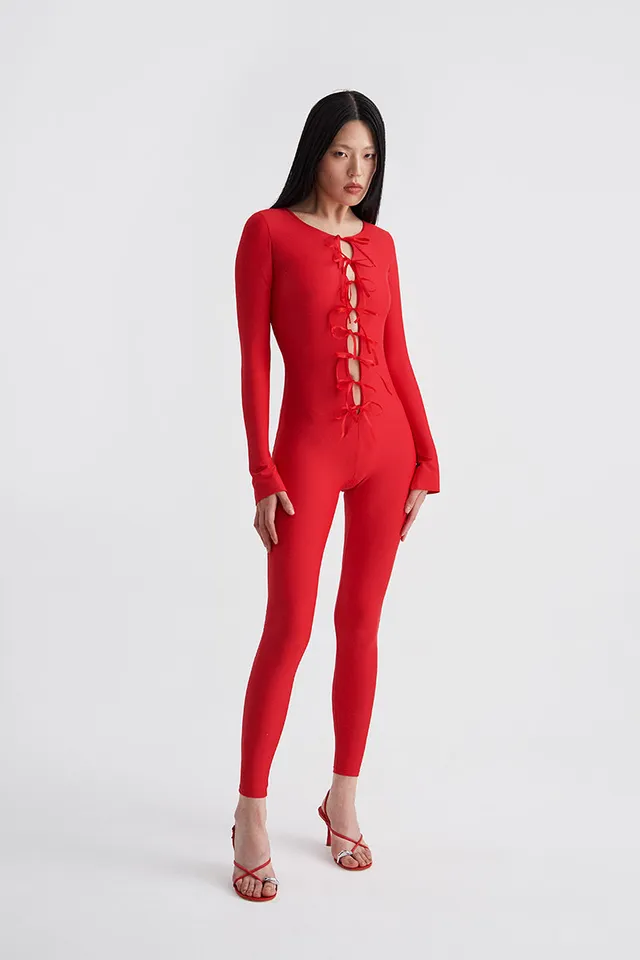 ATU Bowknotted Catsuit combinaison rouge S nœuds