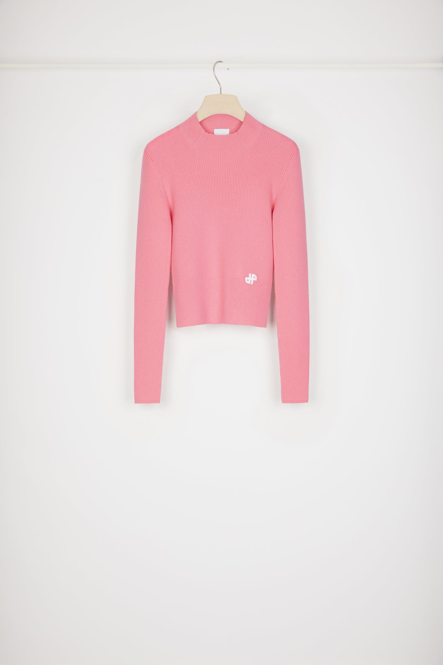 Patou P23KN1288040453B pull rose laine mérinos côtelé