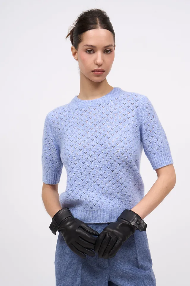 Paul & Joe Ginger pull bleu cachemire soie pointelle