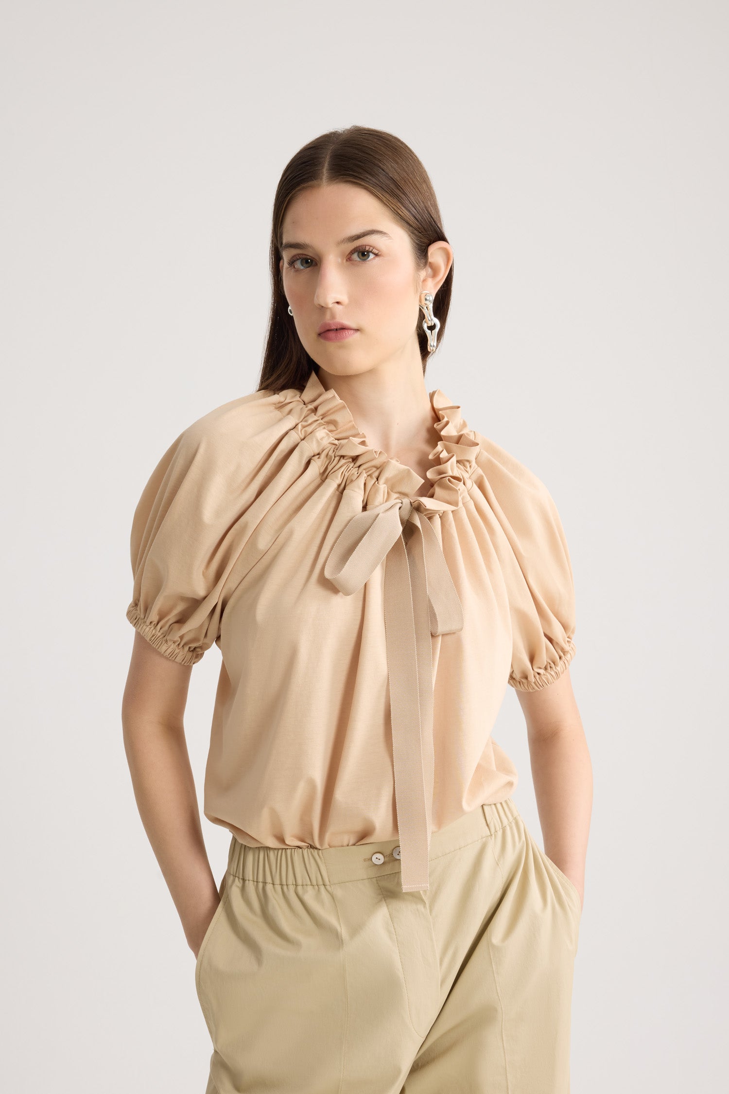 Patou JE139 top coton bio sable col cordon XS-XL