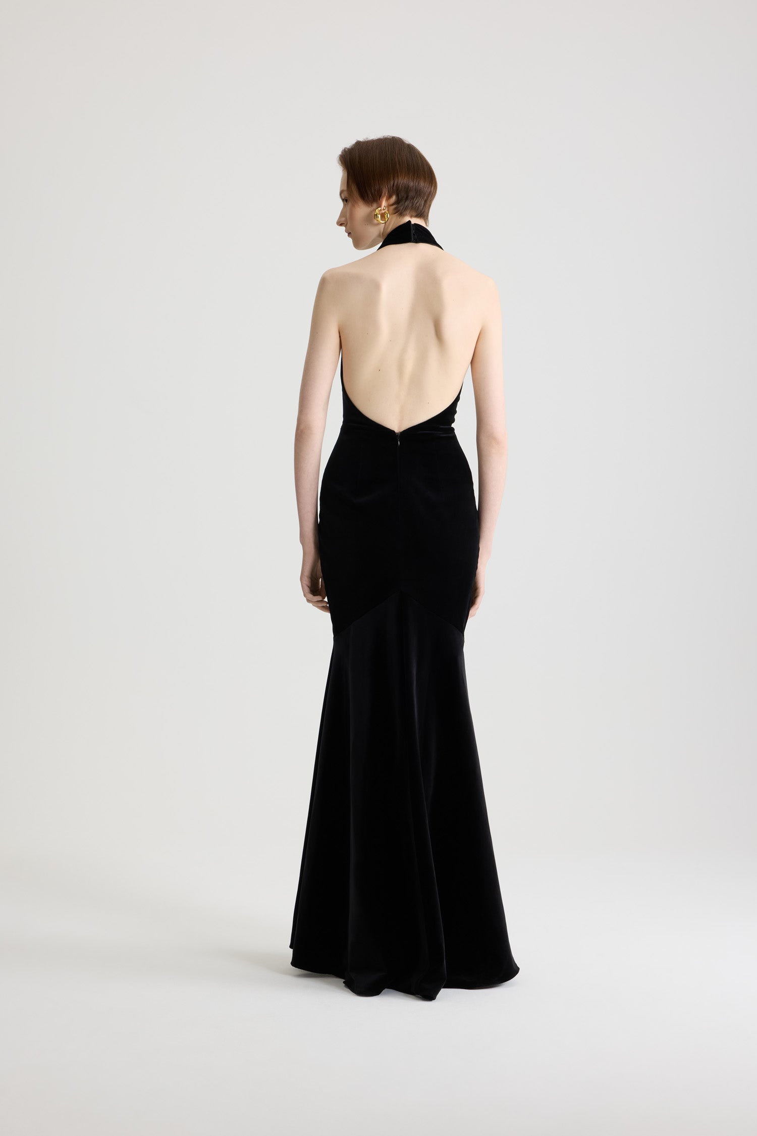 Patou DR159 robe velours coton bio noire dos nu longue