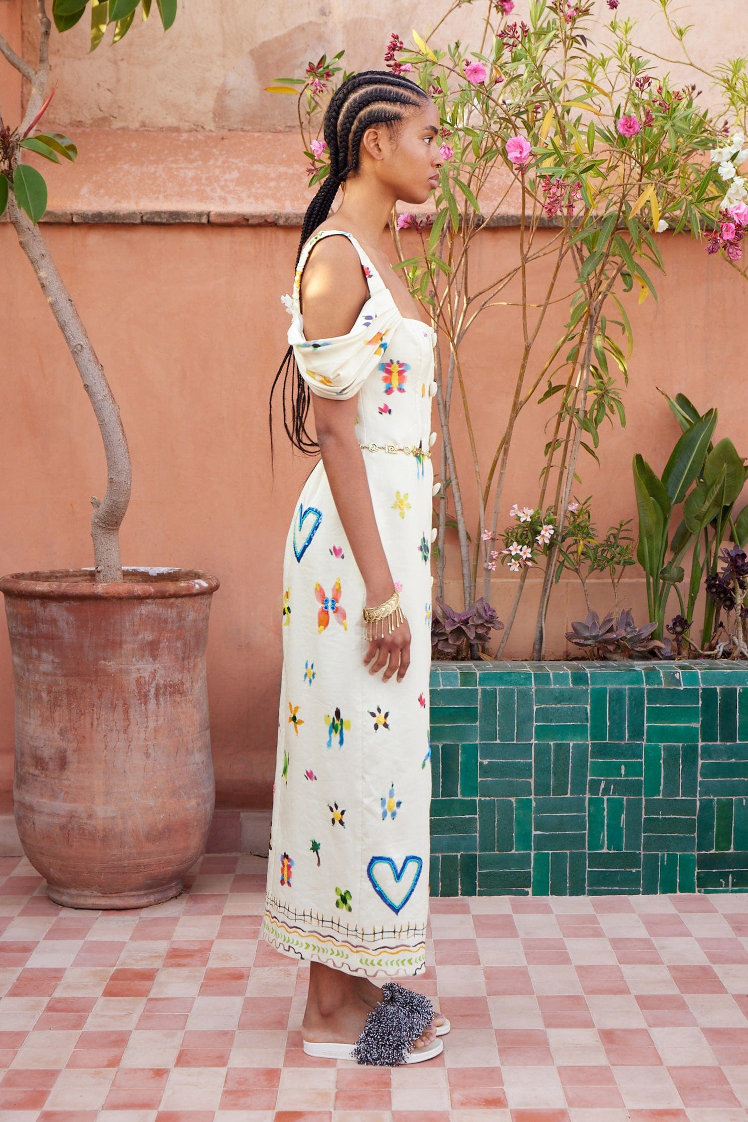 Alemäis Sidi robe midi col carré imprimé lin