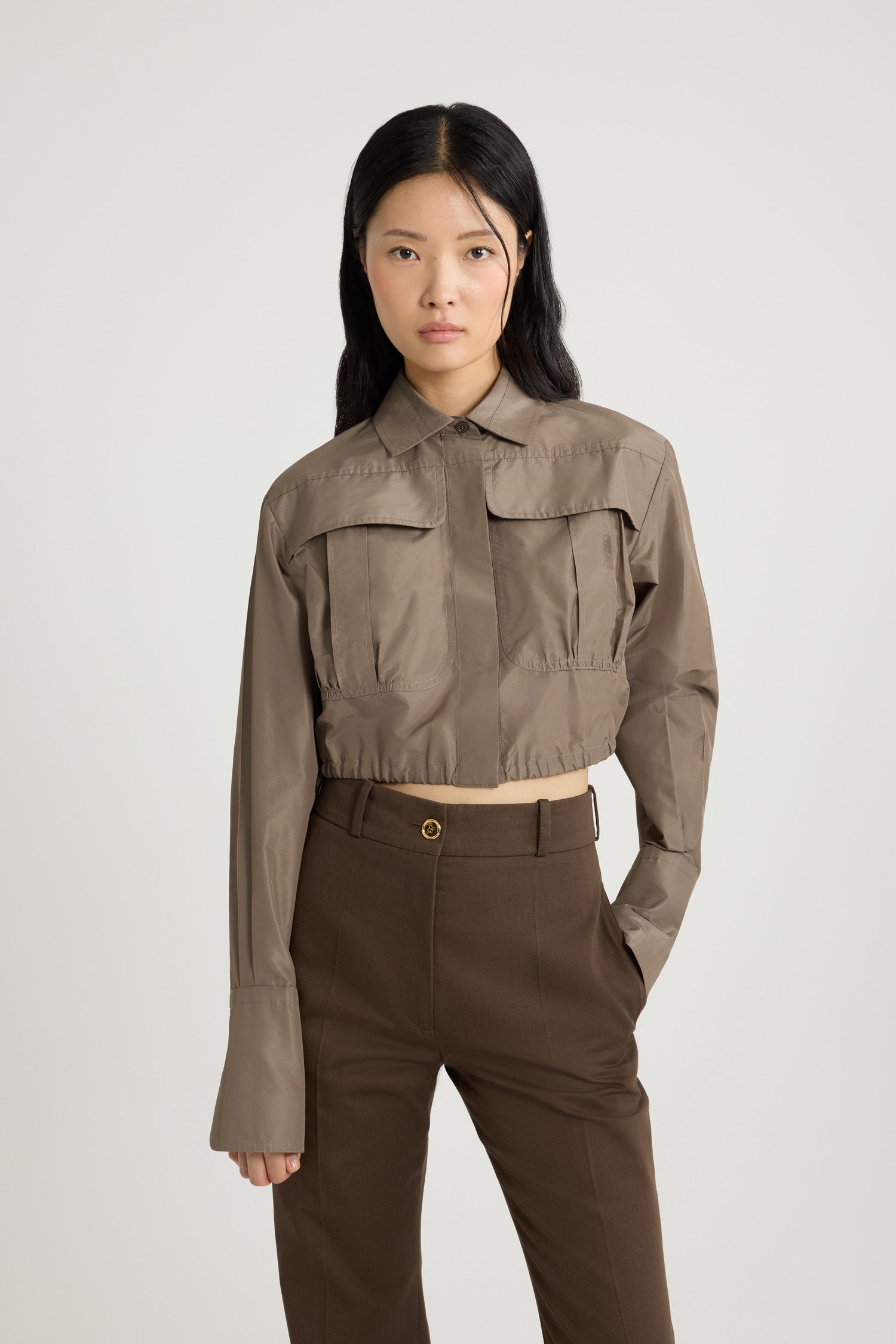 Patou BL040 chemise cropped mocha faille recyclée