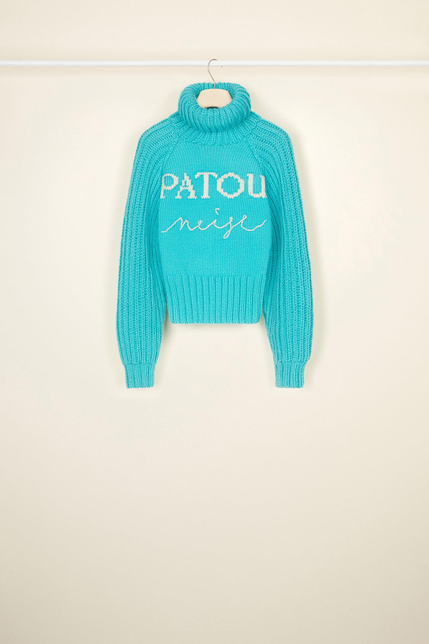 Patou Neige KN082 pull col roulé bleu laine mérinos