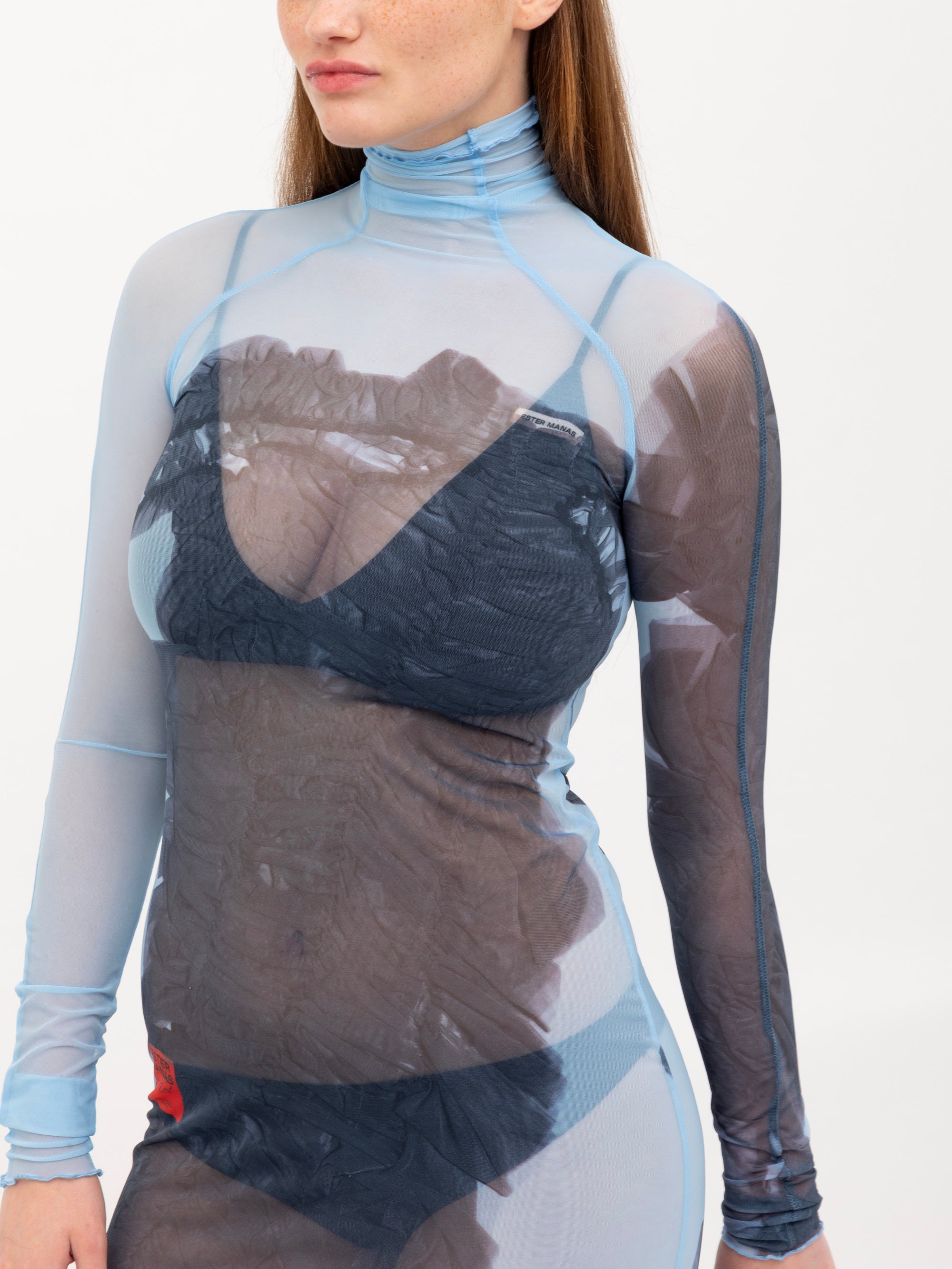 Ester Manas Mesh Print Long Dress robe longue Blue Scan