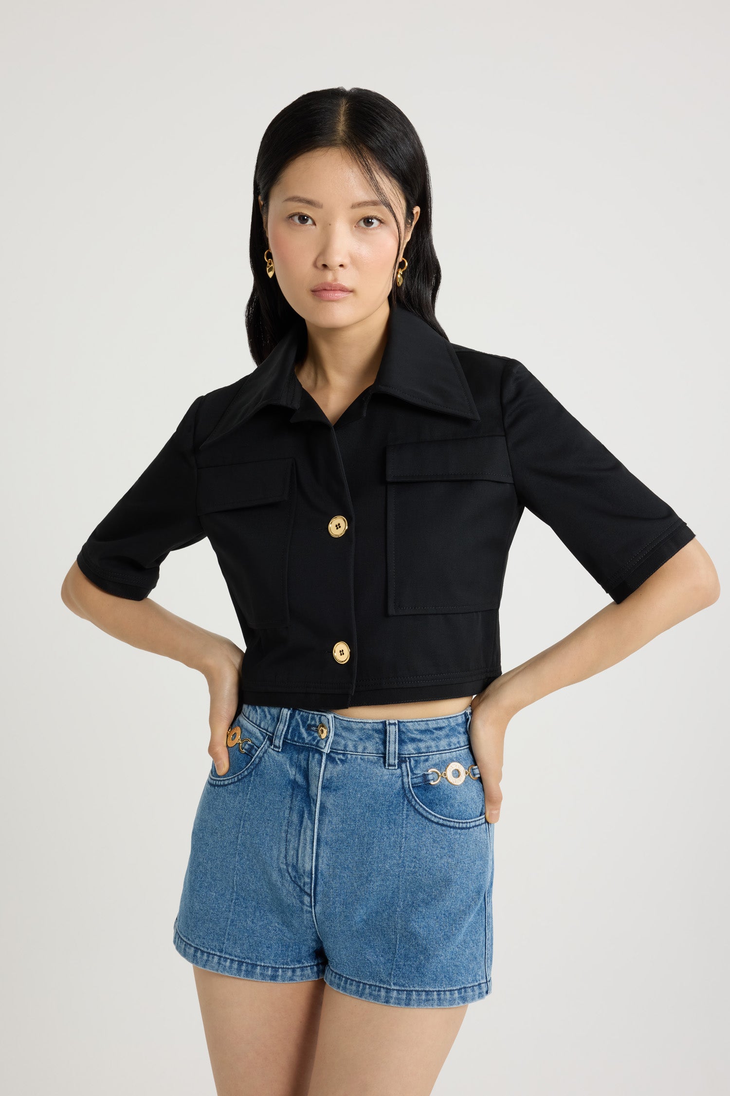 Patou JA048 veste coton bio noire courte manches courtes