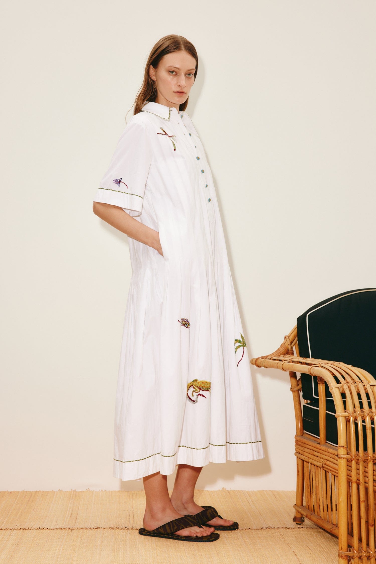 Alemäis Camelia robe chemise midi coton bio brodée