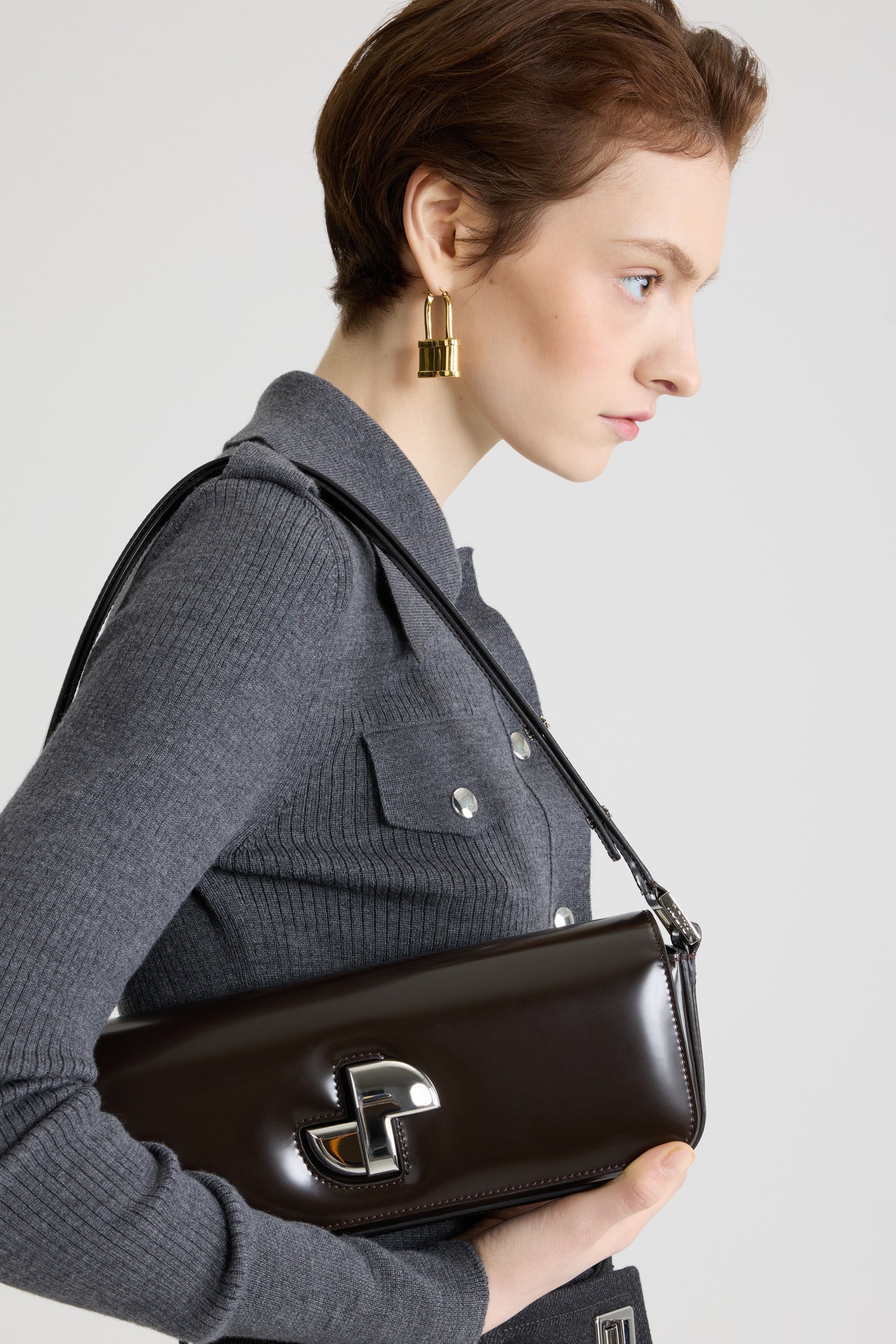 Patou Le Lock H25BA0205032812B sac cuir Smoked Ebony TU