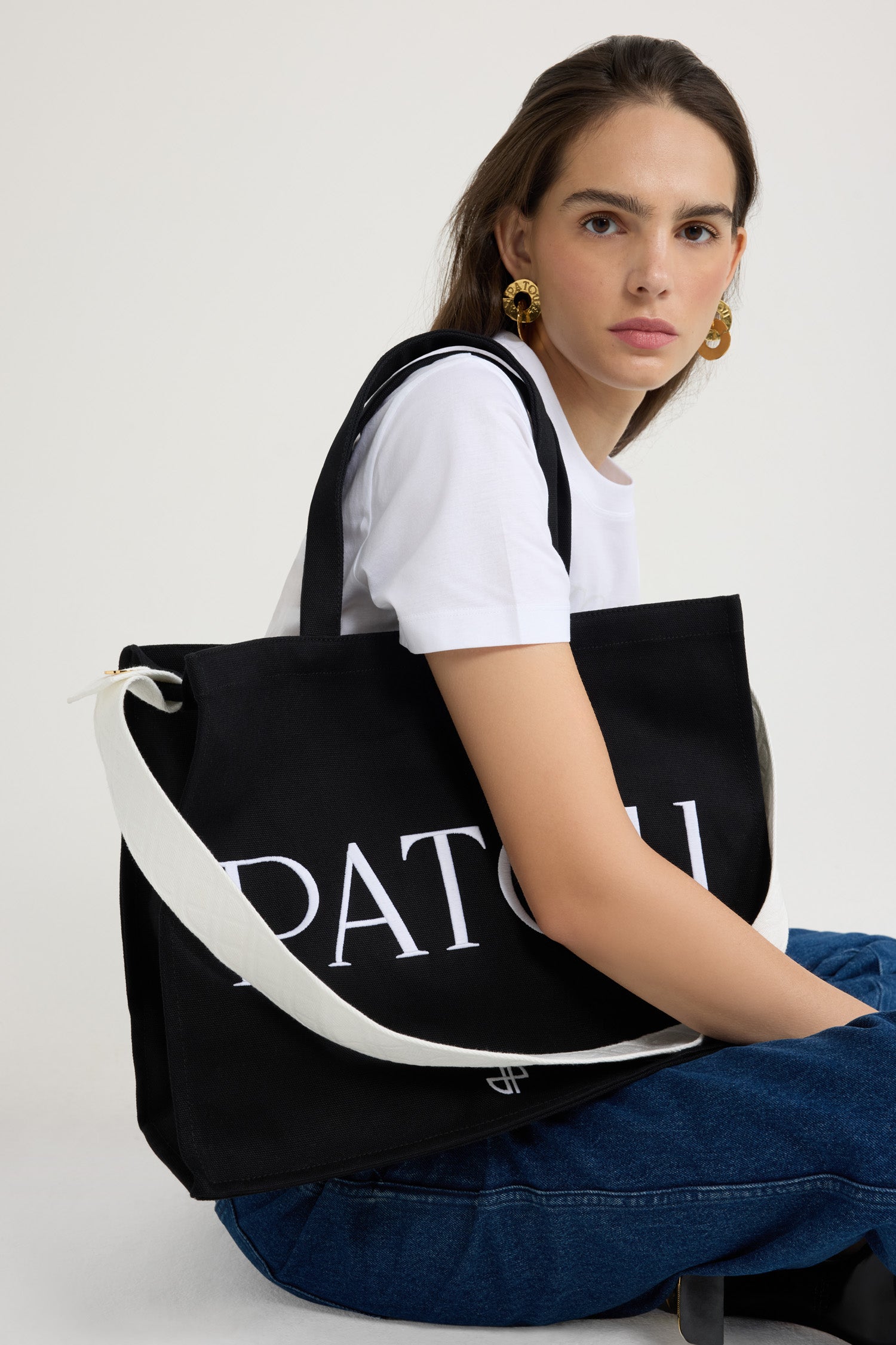 Patou P24AC0450076999B tote noir toile coton