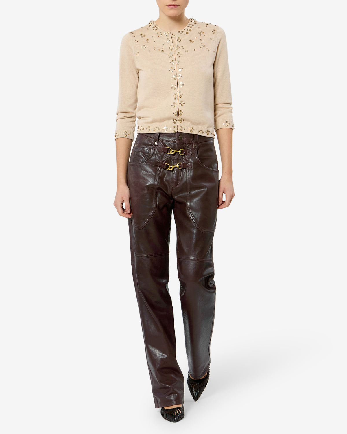 Isabel Marant Brinley pantalon cuir bordeaux foncé 80DB