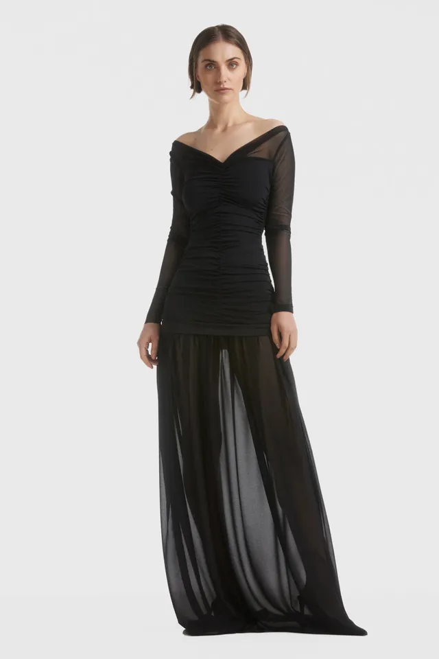 ATU Body Couture robe tulle froncée noire col V taille S