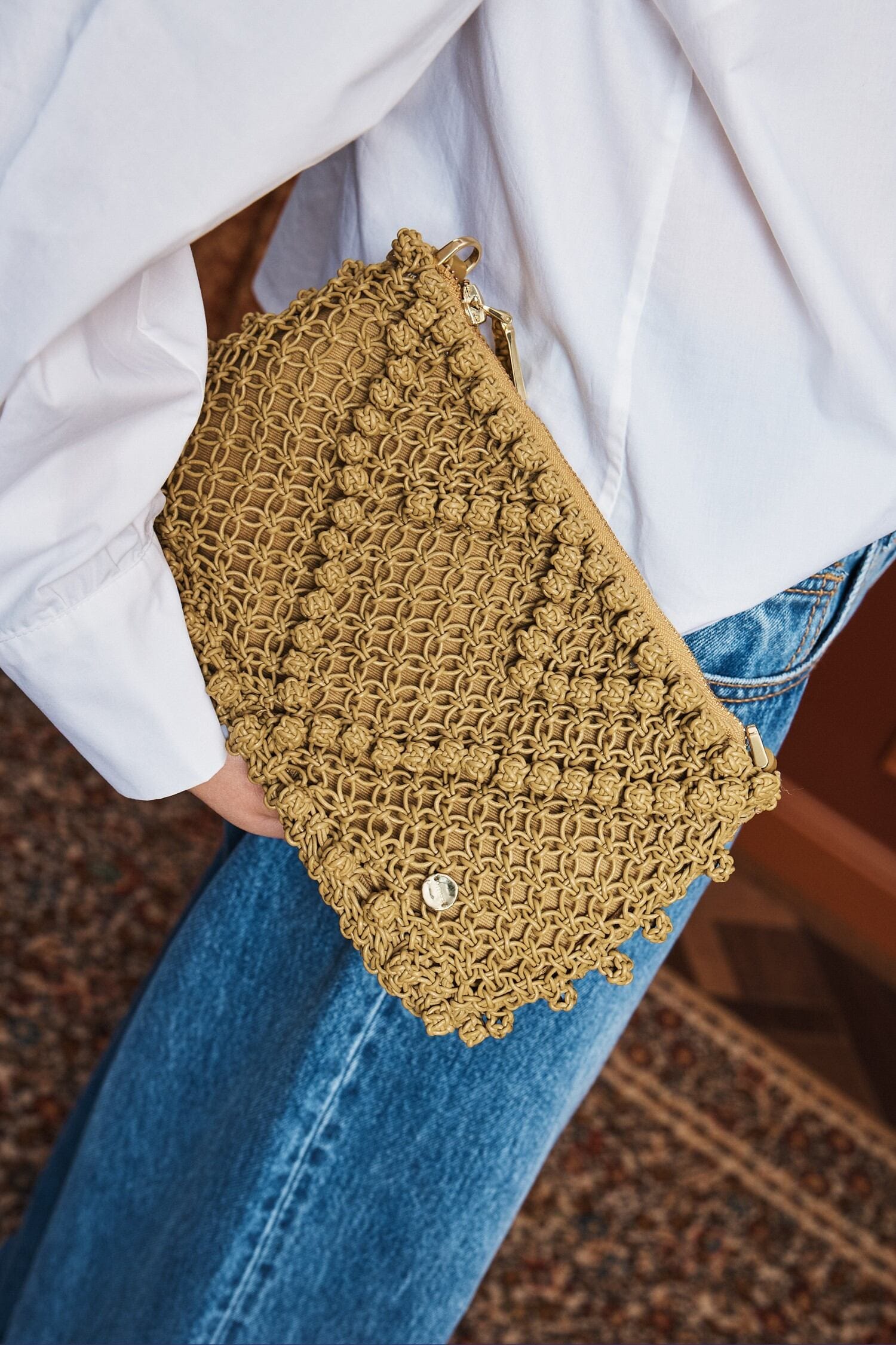 Alemäis Leather Macrame Pochette cuir olive