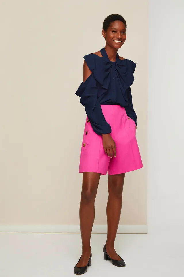 Patou Blouse Soie Épaules Dénudées Marine