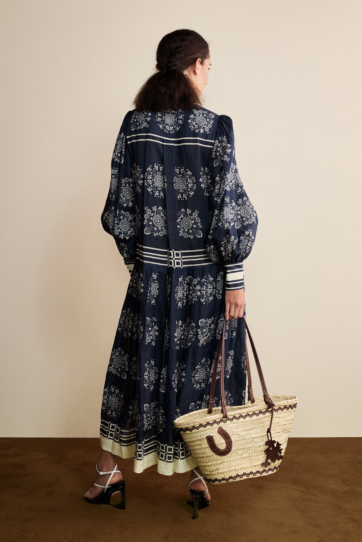 Alemais Banderra robe chemise midi ramie fleurie