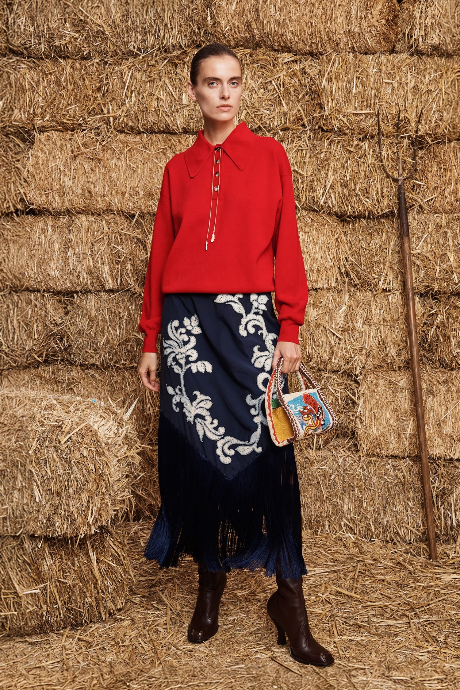 Alemaïs Dillon Applique jupe midi à franges